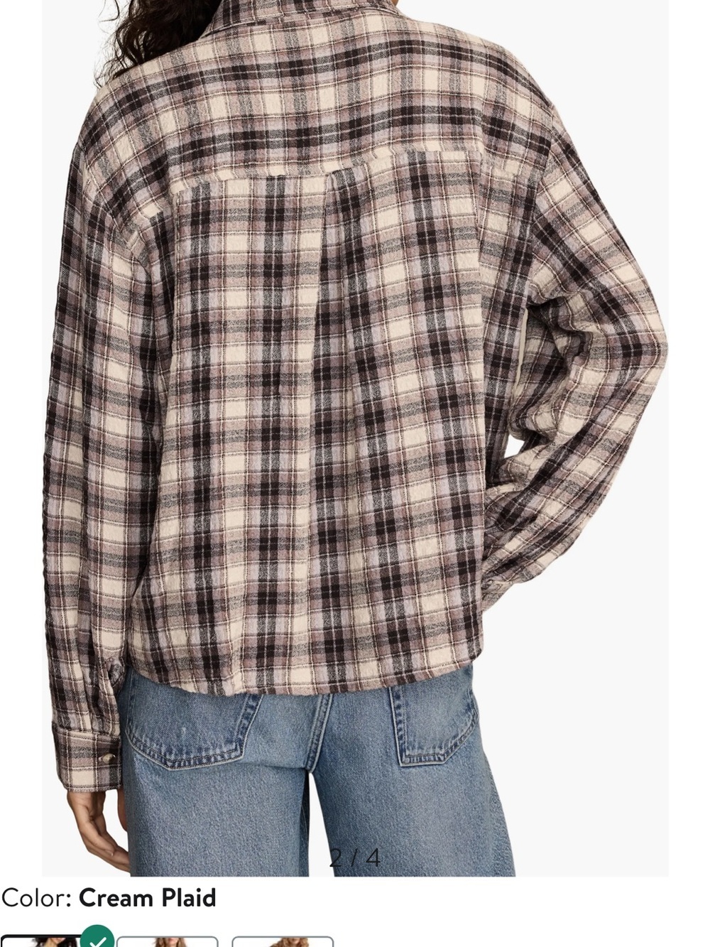 Lucky Brand Cream and lilac Plaid crop Button-up Flannel Top - Picture 3 of 4